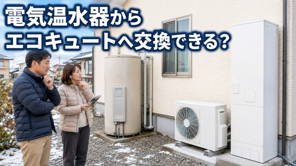 射水市の戸建て住宅で電気温水器からエコキュートへの交換を検討しているイメージ