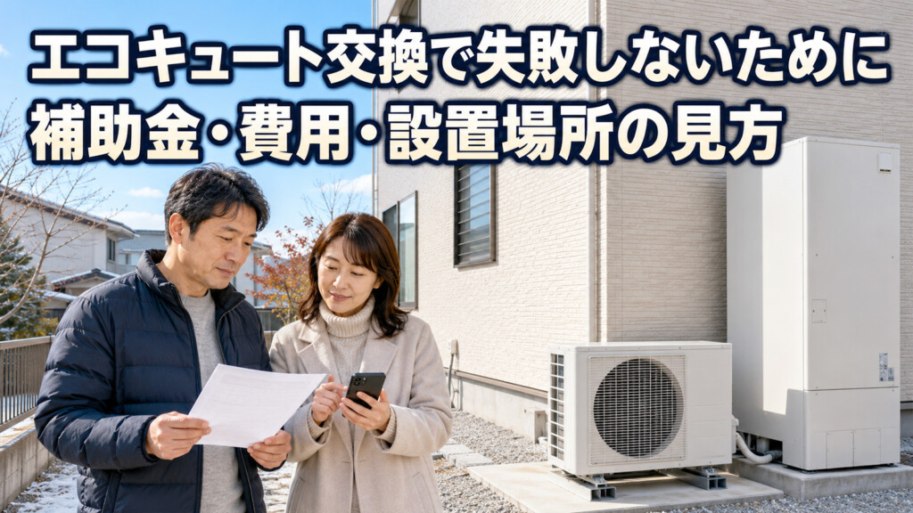 射水市の戸建て住宅でエコキュート交換前に補助金や費用や設置場所を確認しているイメージ
