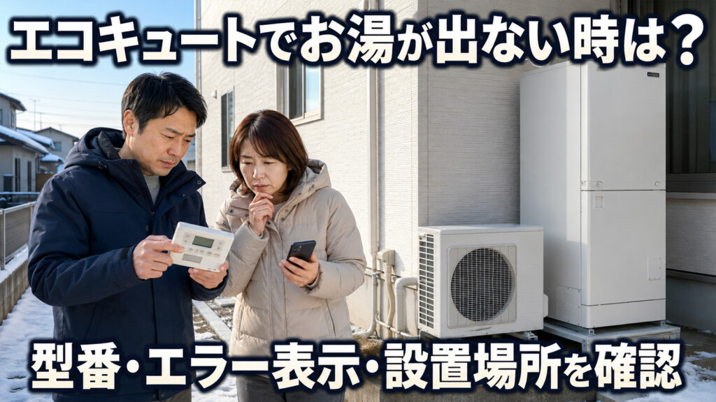 射水市の戸建て住宅でエコキュートのお湯が出ない時に型番やエラー表示や設置場所を確認しているイメージ