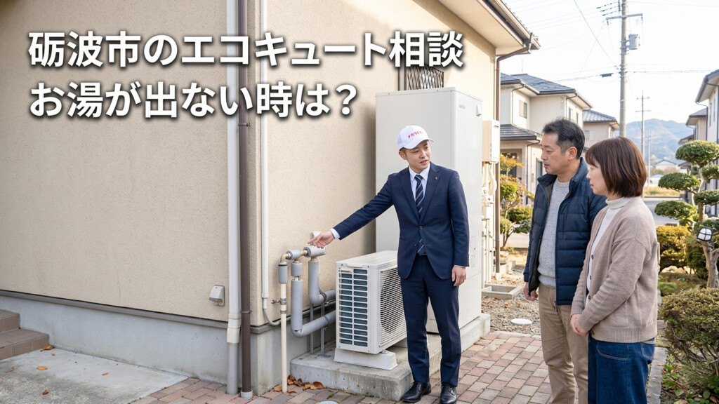 砺波市の戸建て住宅でエコキュートのお湯が出ない症状について相談しているイメージ