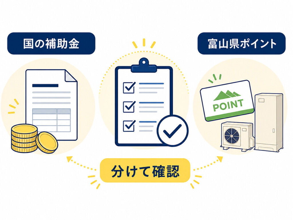 給湯省エネ2026と富山県ポイントを分けて確認する説明画像