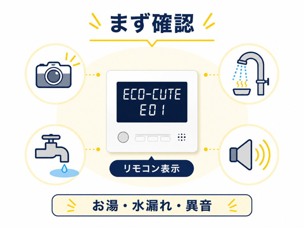 エコキュートのエラーコードが出た時に最初に確認したい内容を整理した説明画像