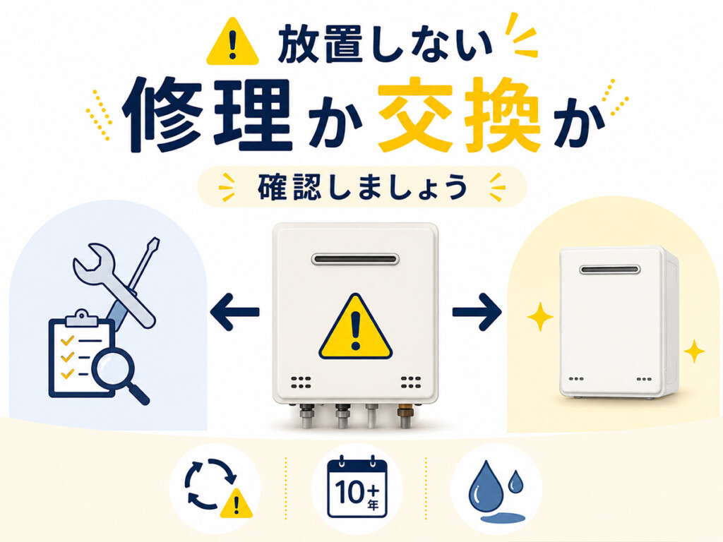 エコキュートのエラーコードを放置せず修理か交換かを確認する説明画像