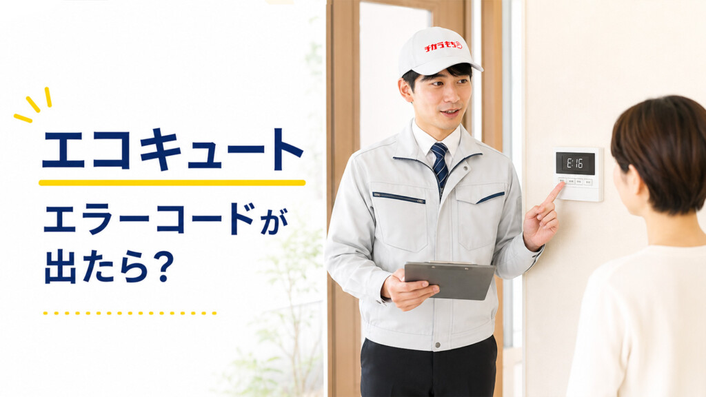高岡市でエコキュートのエラーコード表示を見ながら相談しているイメージ