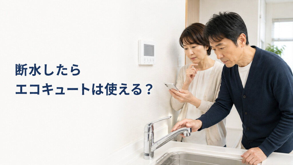 断水したときにエコキュートのお湯が使えるか確認するイメージ