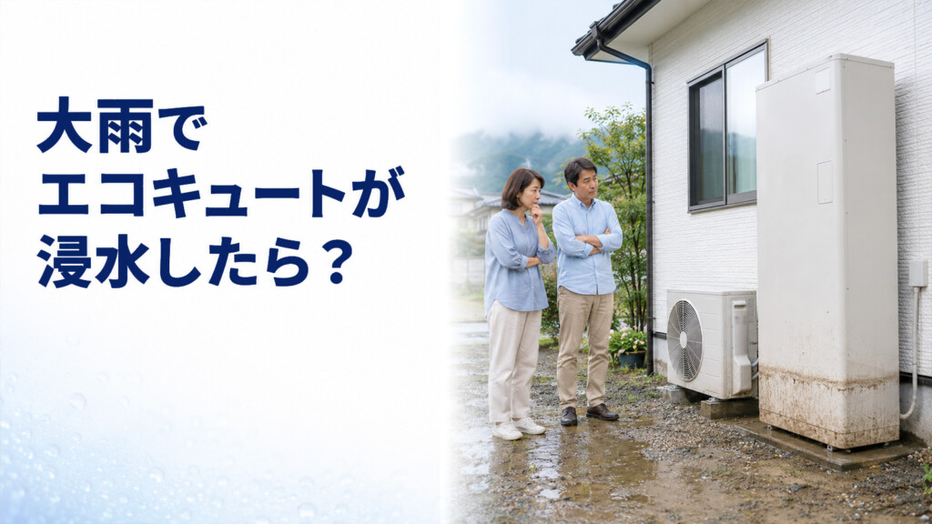 大雨でエコキュートが浸水したあとに使用してよいか心配しているイメージ