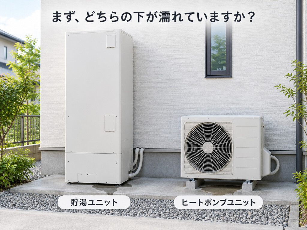 エコキュートの貯湯ユニットとヒートポンプユニットの違いを示した図解